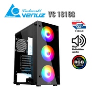 VENUZ ATX Tempered Glass Computer Case VC1818G with Rainbow RGB Fan x 3 – Black