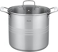 Valore 16 qt Stainless Steel Stock Pot with Lid & Canning Rack - 5-ply Soup Pot with Brushed Stainle