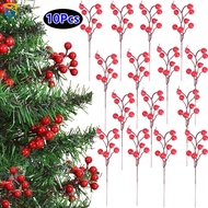 5/10Pcs Christmas Exquisite 8-headed Red Berry Branch Xmas Artificial Flower DIY Wreath Gift Xmas Tree Ornament New Year Home Ornaments Props