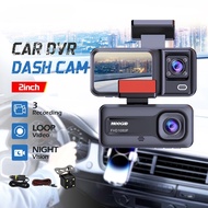 2Inch Dash Cam 170° Wide Angle Night Vision 3Lens Car Recorder Front/Rear/In Vehicles 3Channel Mini 