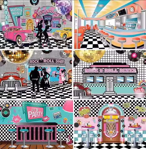 Rock Roll Party Back To 50's Sock Hop Photography Backdrop 50s Retro Diner Time Rock Roll Classic Pa