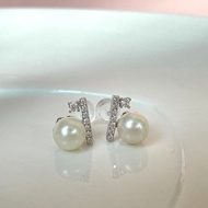 Akoya 海水珍珠 滿鑲 純銀 耳環