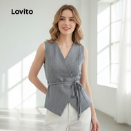 Lovito Casual Top Lace Up Grey Top for Women L155AD333\5