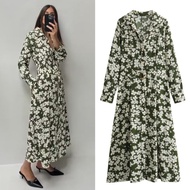 Green White Flower Maxi Dress 75232