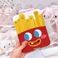 Hand-painted mirror stickers full of energy, funny, smiley face french fries character, red backgrou