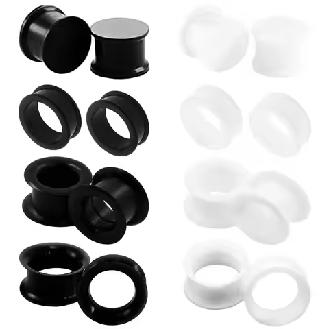 2/16pcs White Black Flexible Thick Silicone Ear Plug Varies Type Flesh Tunnel Gauges for Ears Expand