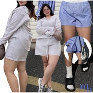 Moonpants Shorts For Chubby Women Striped Pattern White Edge Fabric (JUNIE PANTS) Moonstonechubbyhou
