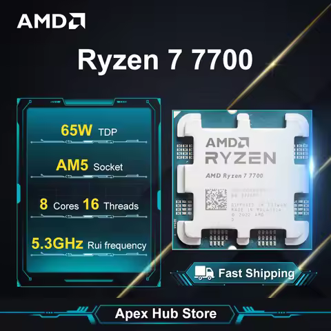 AMD Ryzen 7 7700 3.8GHz 8-Core 16-Thread L3=32M 5NM DDR5 R7 7700 Processor 65W Socket AM5 No Fan