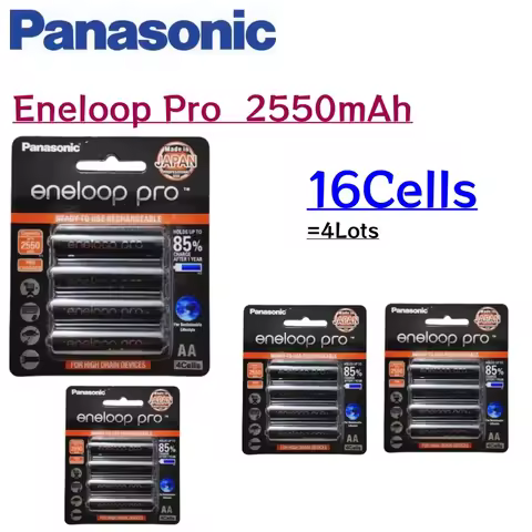 16Cells Original Panasonic Eneloop Pro AA 2550mAh 1.2V Ni-MH Rechargeable Battery Pre-Charged For Ca