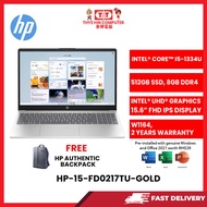 HP-15-FD0217TU-GOLD-INTELCOREI5-1334U,8GBR4,512GBSSD,INTELIRIS,15.6"FHD,W1164,2YRS,H&S
