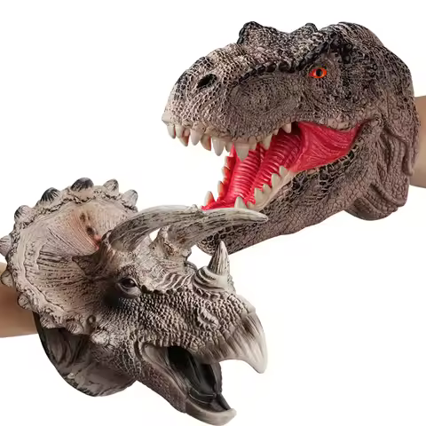 Jurassic Dinosaur Hand Puppets - T-Rex & Shark Plush Role Play Toys for Kids, Dinosaur World Imagina