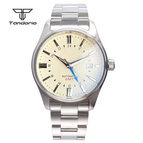 Tandorio GMT NH34 Pilot 39mm Steel/Titanium Automatic Dive Watch Sapphire Crystal Date Luminous Men