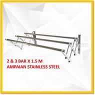 AMPAIAN PENYIDAI BAJU/1.5M X 3 BAR OR 4 BAR WALL MOUNTED STAINLESS STEEL RETRACTABLE CLOTH HANGER /I