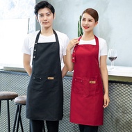 🔥RDY STOCK🔥 Hang Neck Apron Kitchen Apron Waterproof Oilproof Apron Unisex Pocket Coffee Shop Fashio