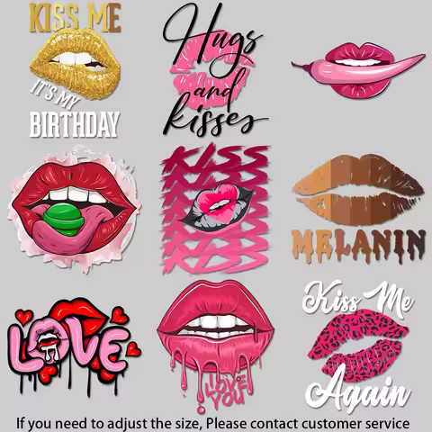 Rainbow Lips Coffee Crown DIY Iron On Patch For Tote Bag Tshirt Love Is Love Hugs Kisses Fashion Dec