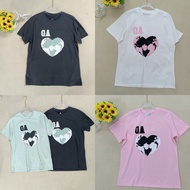 GANNI  24New Nordic Style Water Foam Green Heart Print Short Sleeve Round Neck Pullover Loose Top