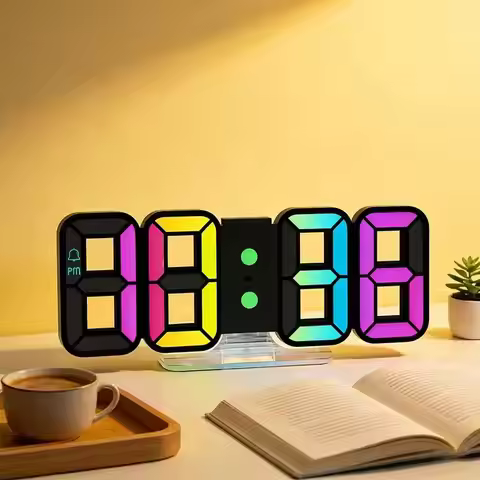 KOSUMOSU LED Digital Clock Neon Clock 9.7" Black Gaming Clock RGB LED Wall Clock For Living Room Des