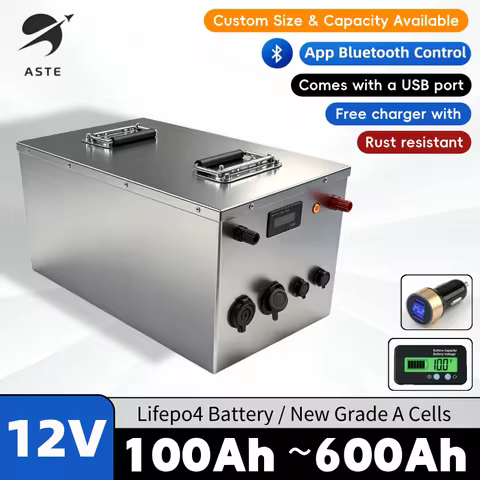 ASTE-12V Lifepo4 100Ah 120Ah 200Ah 220Ah 300Ah 350Ah 400Ah 500Ah 600Ah Lithium Battery for Solar Pan