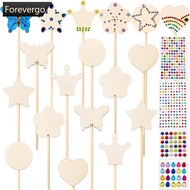 FOREVERGO 6/12Pcs Unfinished Wooden Princess Wands Craft Kit 6 Styles Fairy Wands with Gem Stickers 