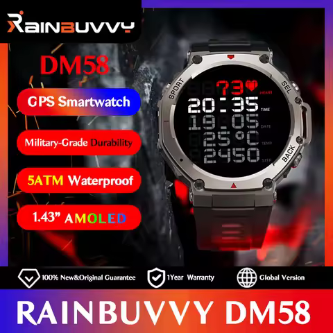 Rainbuvvy DM58 GPS Smart Watch 1.43'' Rugged AMOLED Screen Supports GLONASS BDS Galileo NAVIC QZSS 5