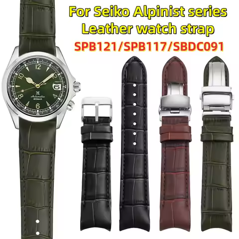 20mm Curved End Crocodile Grain Leather Watch Strap For Seiko Alpinist SPB121J1 SPB117 SBDC091, Cowh