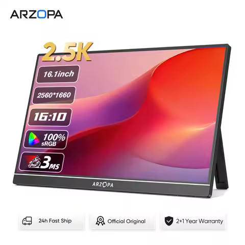 ARZOPA 16" 2.5K QHD Portable Monitor 16:10 IPS Screen with type-c mini hdmi Second Display for MAC/L