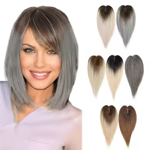 5.5X9cm Simulation Hairnet 8-14inch 100% Human Hair Bangs Toppers Clip in Hairpieces with Real Hair 