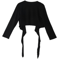 2X Ladies Long Sleeve Tie Up Crop Shrug Womens Wrap Cardigan Top - Black