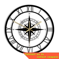 🎈Compass Direction Map Exclusive Silent Wall Clock Nautical Black Wind Rose Home Décor Traveller Interior Design Retro W