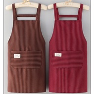 Ready Stock Apron Cotton Fashion Home Adult Kitchen Apron Anti Oil Stain Striped Apron Women's Apron
