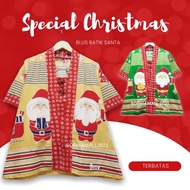 Blouse Batik Natal Wanita Terbaru Motif Santa Lengan Pendek Bahan