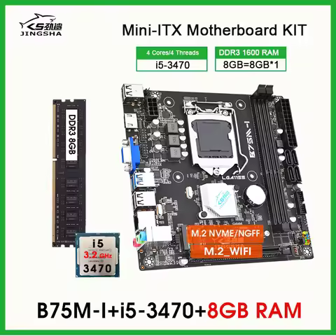B75 LGA 1155 Motherboard Set With i5 3470 CPU And 1*8GB DDR3 1600MHZ Desktop RAM NVME M.2+ WIFI M.2 