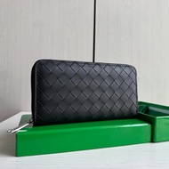 BV Baodie Big Braided Waxed Calfskin Big Diamond Long Zipper Wallet Silver Hardware Zipper Wallet Wa