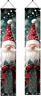 Saoplasa 2PCS Christmas Gnome Porch Banners 71 x 12 Inch Santa Claus Front Door Decorations with Bow