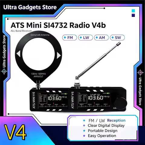 AMNVOLT V4 ATS MINI SI4732 Radio ALL Band DSP Radio FM AM SSB LSB USB Receiver, Built-in Hi-Z Headph