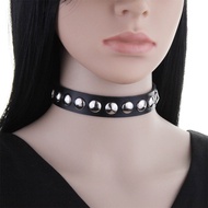New Black Round Spike PU Leather Choker Necklace For Women Men Cool Punk Gothic Choker PU Leather Co