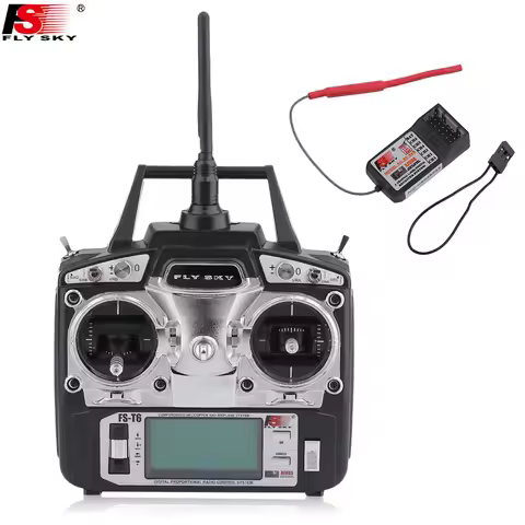 Flysky FS-T6 2.4GHz 6CH Mode 2 Transmitter and Receiver R6-B for RC Quadcopter Helicopter With LED S