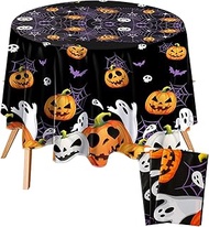 Breling 3 Pcs Halloween Round Tablecloth 84 Inch Plastic Table Cover Disposable Tablecloth for Hallo