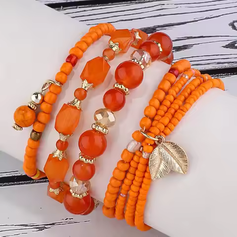 7pcs/Set Bohemia Beads Multilayer Bracelets For Women Bijoux Leaves Charming Bracelet Sets Jewelry W