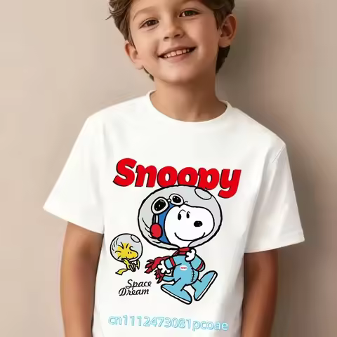 2026 New Summer T-Shirt Design Snoopy Children's Pure Cotton Short-Sleeved Boys' Sport Shirt Girls' 