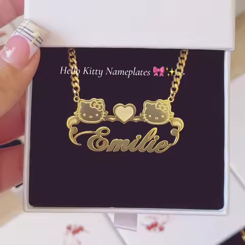 Personalized Hello Kitty Name Necklace Custom Engraved Nameplate Pendant Stainless Steel Sanrio Jewe