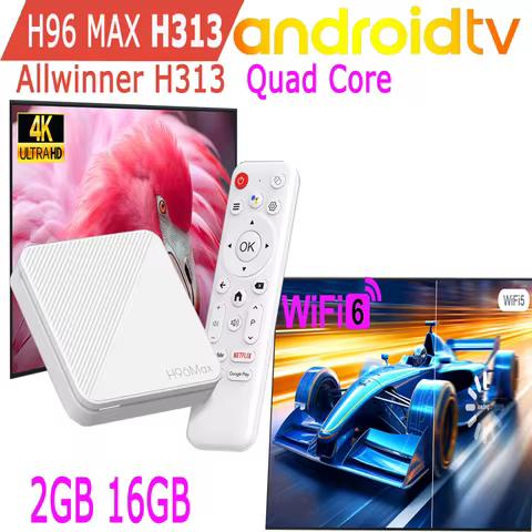 HOXKEE TV Stick Android TV H96 Max H313 Allwinner Quad Core 4K HDR 100M LAN Wifi6 Wifi 2.4G Media Pl