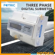 POTRIC Three Phase Kilowatt Hour Meter Rail Type PTS Series 3Phase Digital Sub-Meter 3 Phase 4P KWh 