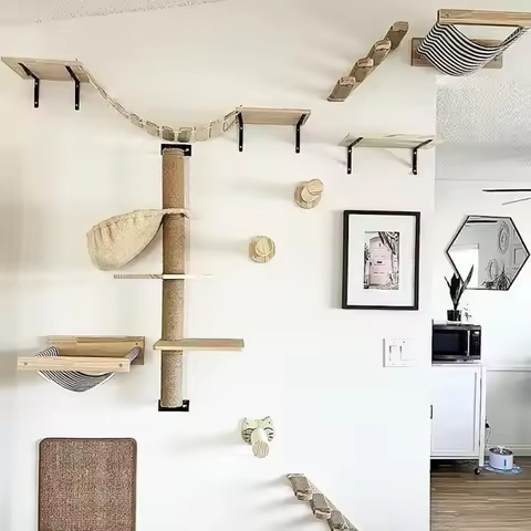 Wall-mounted Cat Climbing Frame 50cm Cat Climbing Ladder Hammock Activity Sisal Cat Grab Post Cat Pe