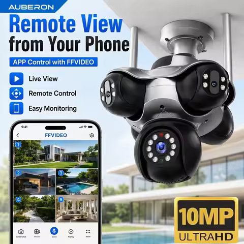 10MP Wi-Fi PTZ IP Outdoor Security Camera 5 Lens 5 Views Human Detection Waterproof IR Full Color Ni