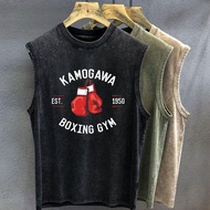 Mens Tank Top Anime Hajime No Ippo Graphic T-shirt Print Oversized Gym Clothing Vintage Wash Sleevel