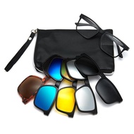 Cyxus Magnetic Sunglasses 5-in-1 Lens Rectangular Frame Design Polarized Lens Restore HD Color Prote