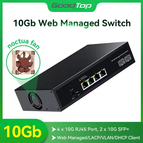 GoodTop 10Gb Switch Web Managed 4 Port 10Gb Smart Managed Network Switch 2 Port 10G SFP+ Homelab Swi
