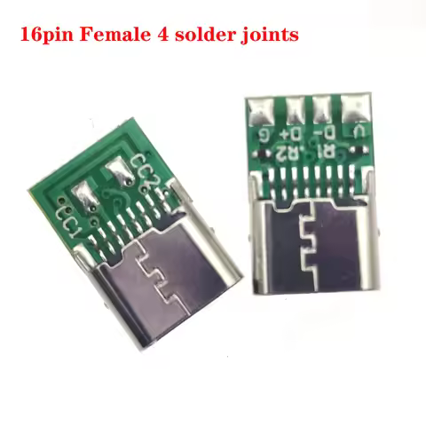14/16Pin Female Socket Receptacle USB-C Adapter to Solder Cable 4/ 6 Solder joints with cc1 cc2 USB 