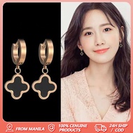 korean titanium steel clover earrings gold hoop drop design hypoallergenic non-fade jewelry with